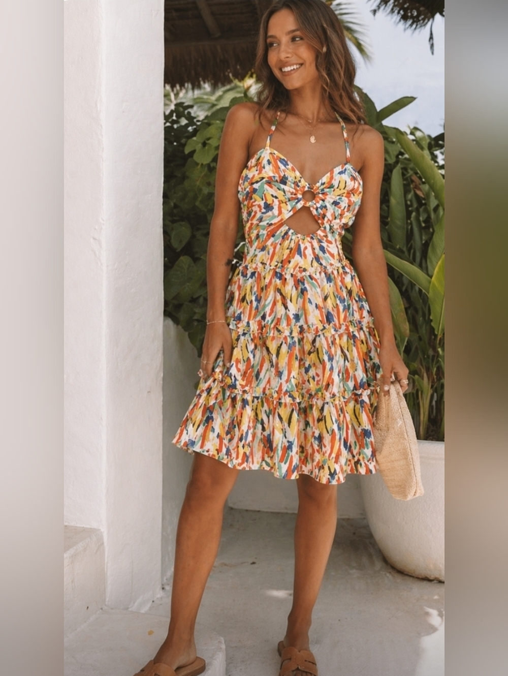 Colorful Printed Cutout Mini Dress
